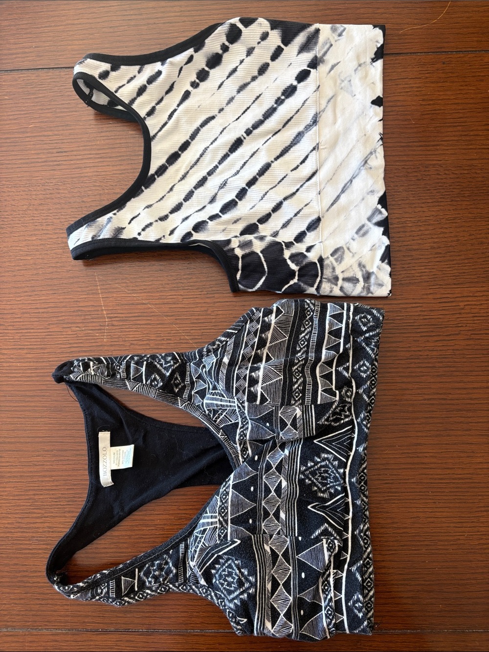 Bozzolo Black & White Patterned Racerback Crop Tops Duo